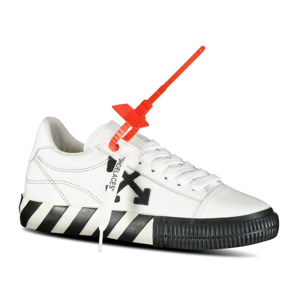 (Womens) Off-White Vulcanized Low Top Leather Trainers White & Black - Boinclo ltd - Outlet Sale Under Retail