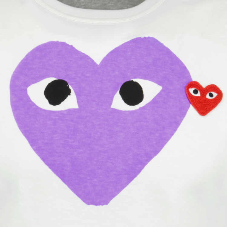 Comme Des Garcons Big Print Purple Heart T-Shirt White - Boinclo ltd - Outlet Sale Under Retail