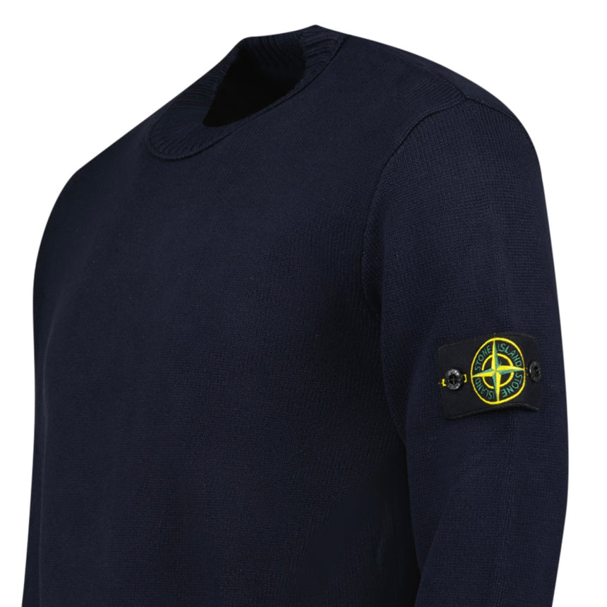 Thick Knitted Compass-Badge Sweater in Navy Blue
