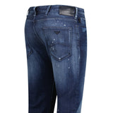 Armani Jeans J06 Slim Fit 5 Pocket Patch Paint Splatter Jeans Blue - Boinclo - Outlet Sale Under Retail