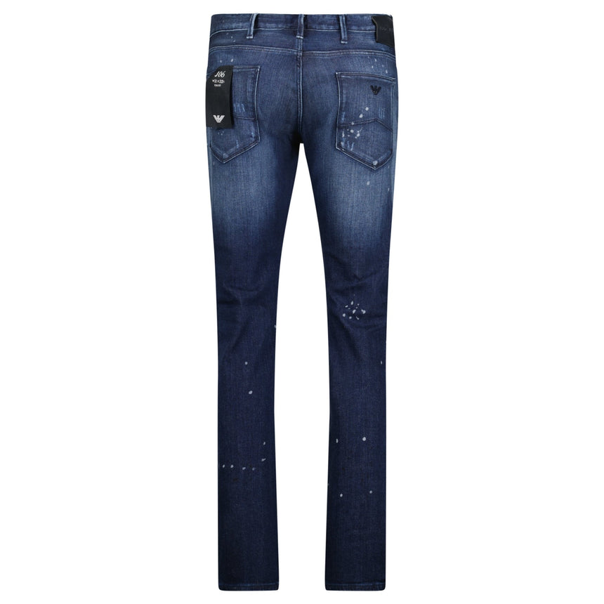 Armani Jeans J06 Slim Fit 5 Pocket Patch Paint Splatter Jeans Blue - Boinclo - Outlet Sale Under Retail