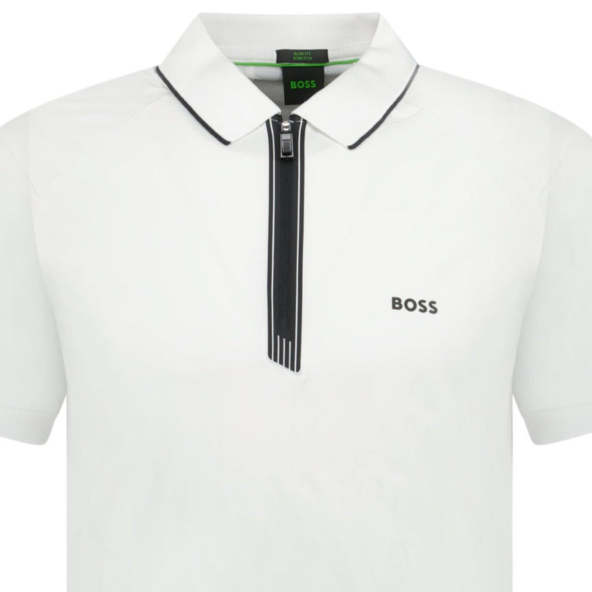 White Polo T Shirt With Zip Hugo Boss Stretch Slim-Fit Polo Shirt