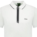 BOSS Stretch Slim - Fit Polo Shirt Zip Placket White - Boinclo ltd - Outlet Sale Under Retail