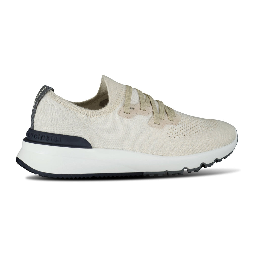 BRUNELLO CUCINELLI KNITTED LACE UP TRAINERS BEIGE - Boinclo ltd - Outlet Sale Under Retail