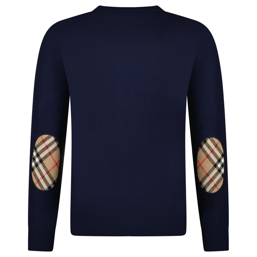 Burberry 'Bempton' Embroidery Check Elbow Wool Jumper Navy - Boinclo - Outlet Sale Under Retail