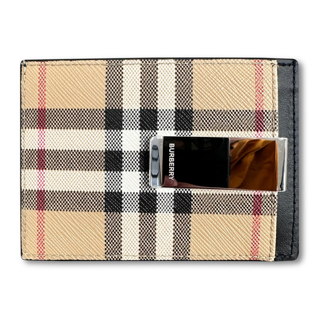 Burberry 'Chase' Leather Classic Check Card Holder with Money Clip - Boinclo ltd - Outlet Sale Under Retail