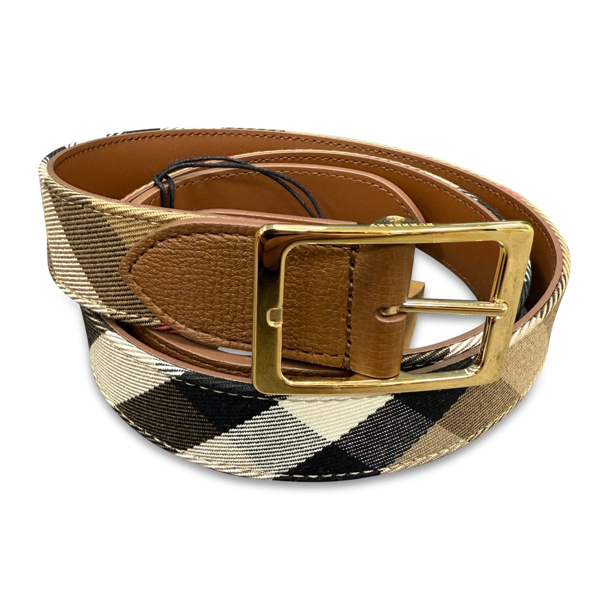 Leather Canvas Reversible House Check Belt Tan Brown