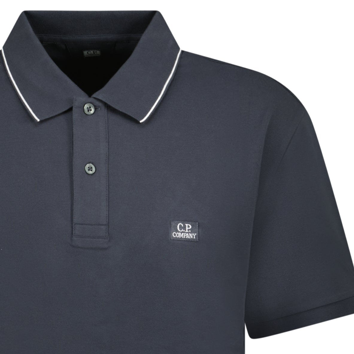 CP Company Stretch Piquet Striped Collar Polo Shirt Black