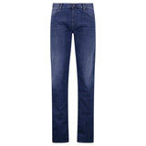 Emporio Armani J45 Regular Fit 5 Pocket Black Eagle Distressed Belt Patch Jeans Blue - Boinclo - Outlet Sale Under Retail