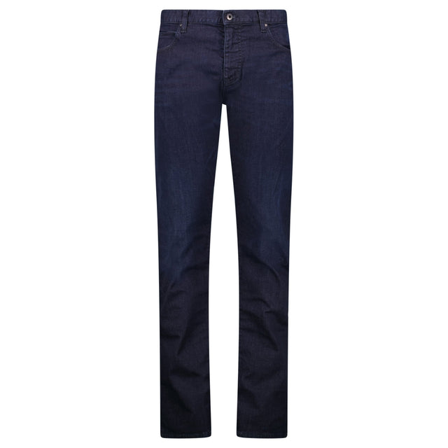 Emporio Armani J45 Slim Fit 5 Pocket Black Eagle Distressed Belt Patch Jeans Dark Blue - Boinclo - Outlet Sale Under Retail
