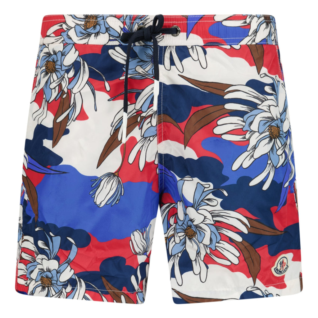 Moncler Flower Print Logo Swim Shorts Red, White & Blue - Boinclo ltd - Outlet Sale Under Retail