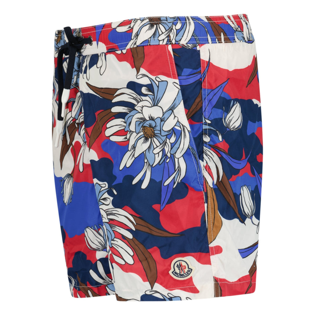 Moncler Flower Print Logo Swim Shorts Red, White & Blue - Boinclo ltd - Outlet Sale Under Retail