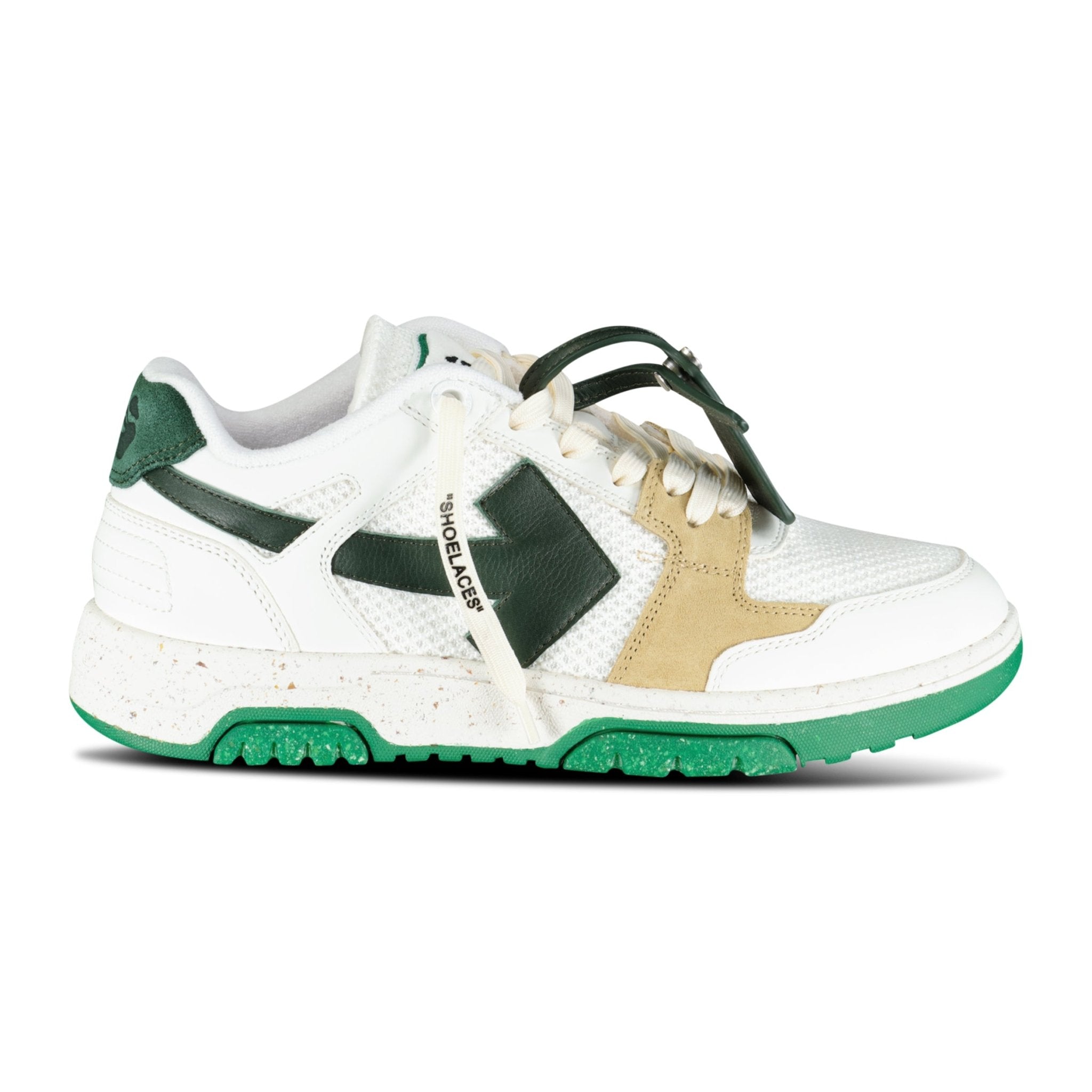 Off-White Out Of Office Calf Leather & Mesh Trainer White & Green