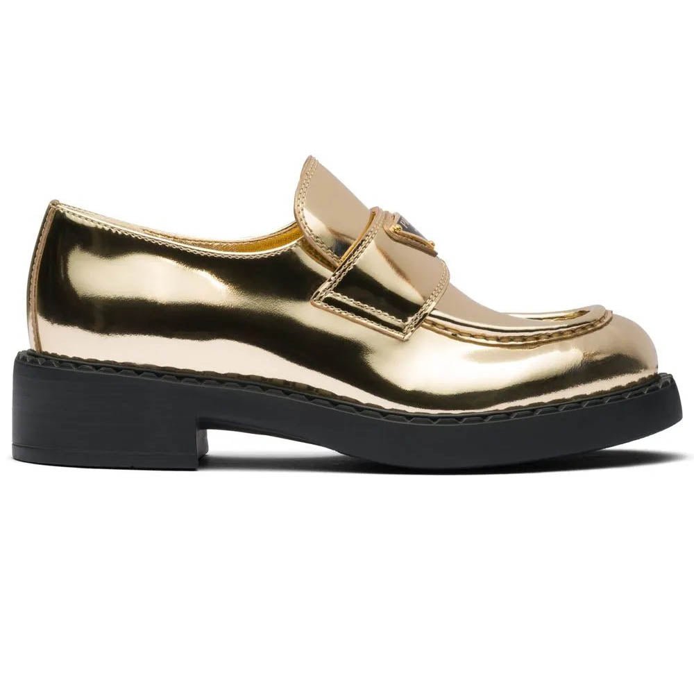 Metallic Leather Loafers Gold