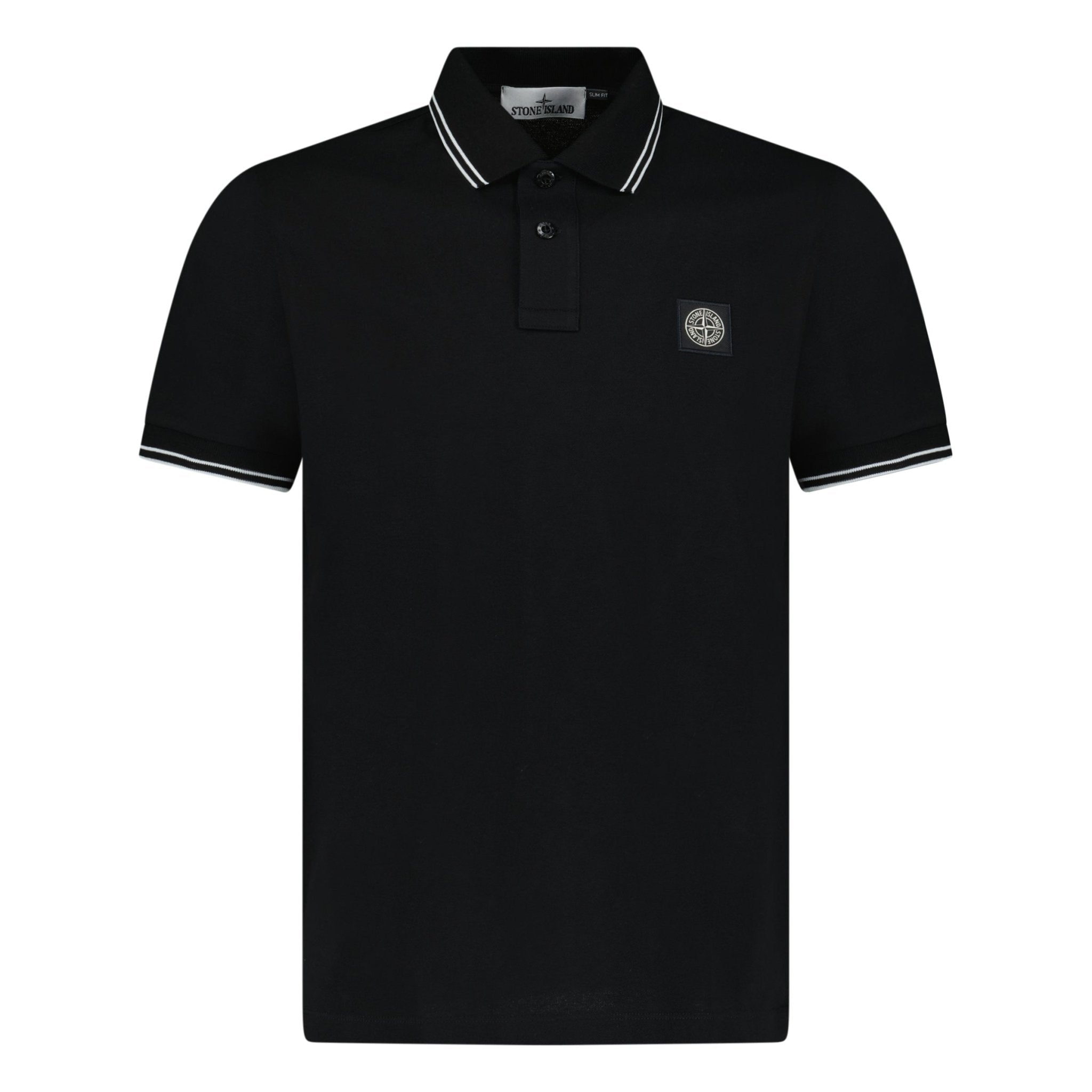 Stone Island Stripe Collar Polo T-Shirt Slim Fit Black