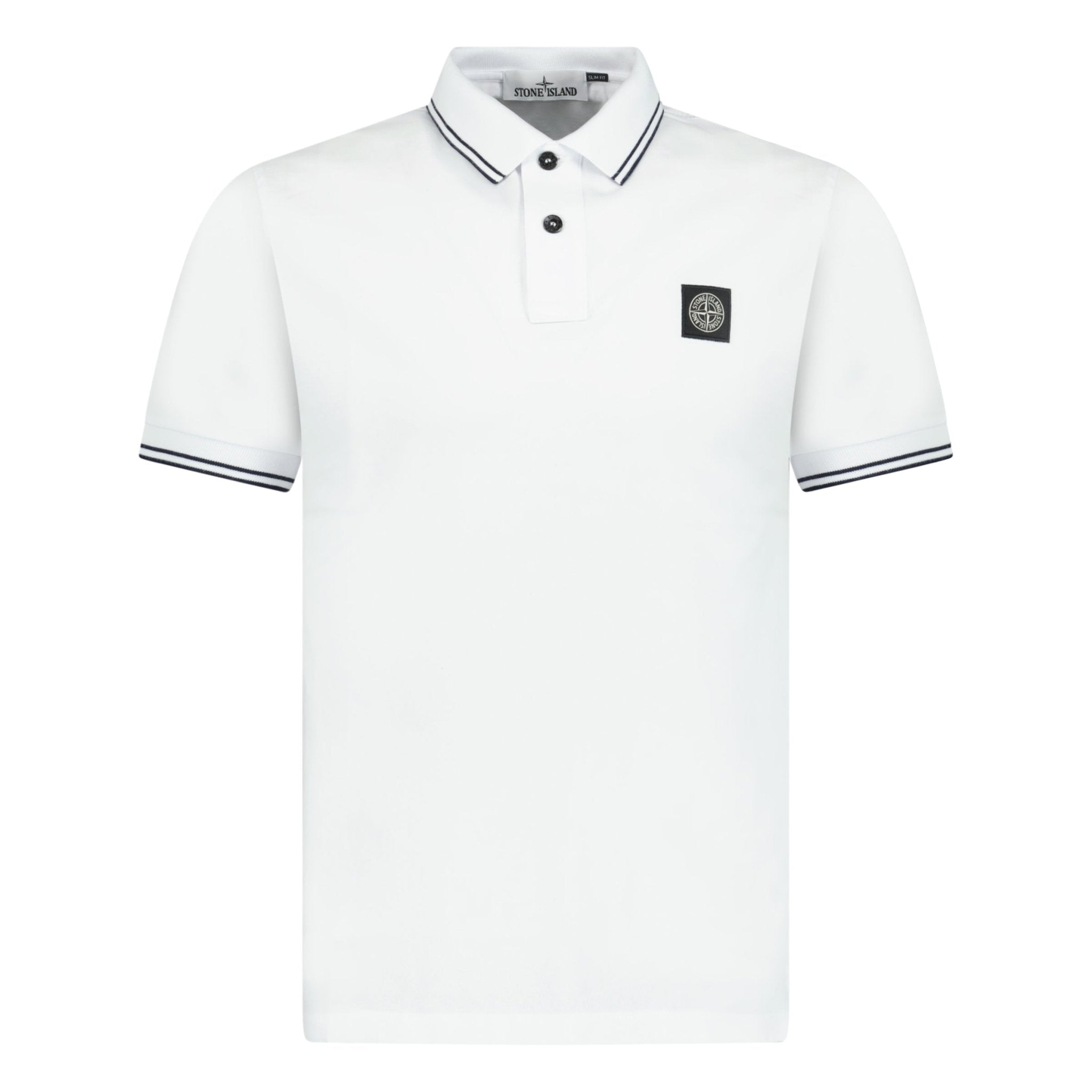 Stone Island Stripe Collar Polo T-Shirt Slim Fit White