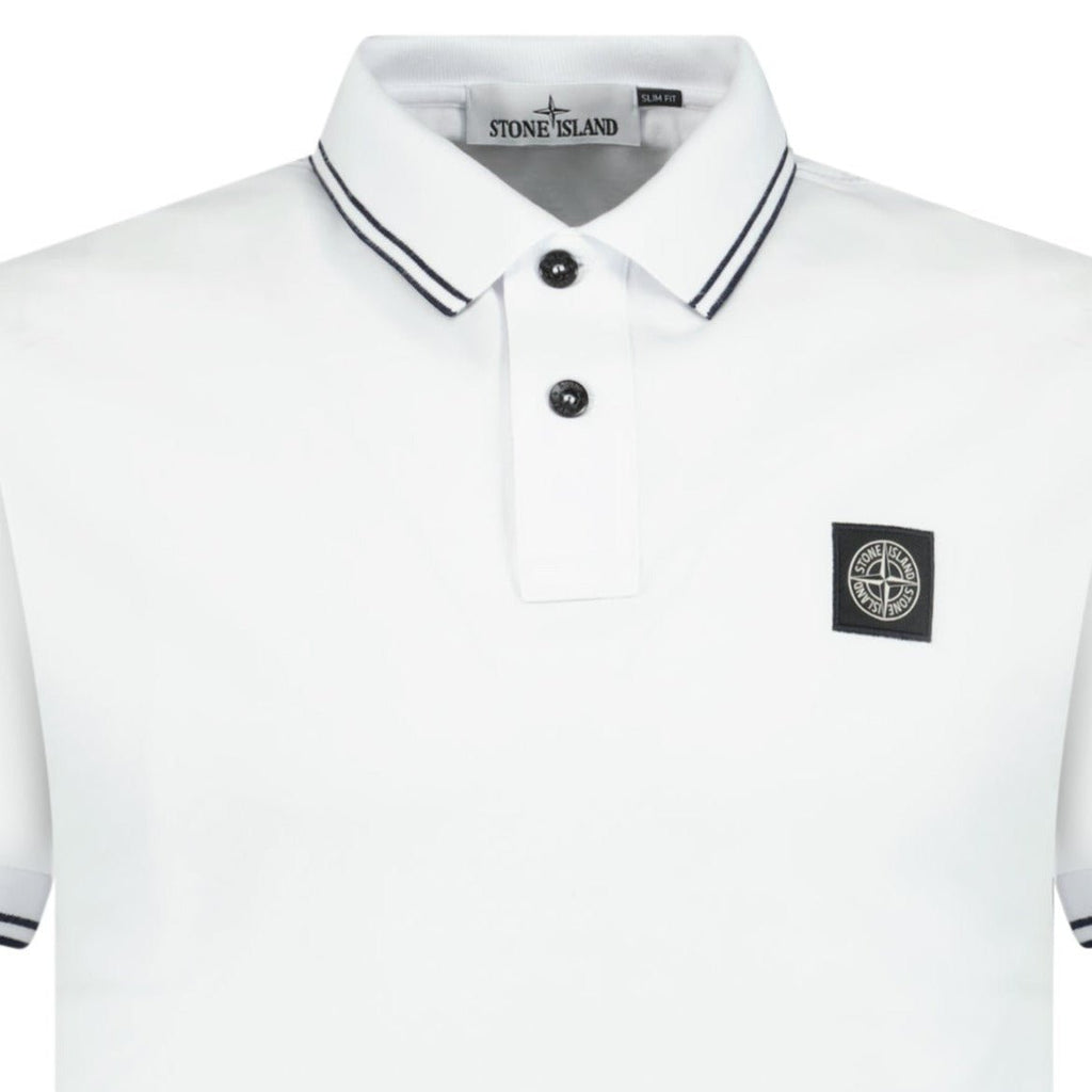 Stone Island Stripe Collar Polo T-Shirt Slim Fit White - Boinclo ltd - Outlet Sale Under Retail