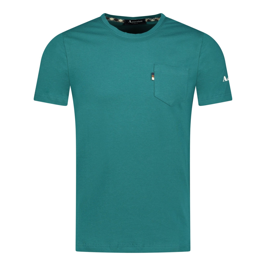 Aquascutum Check Logo Pocket T-Shirt Teal - Boinclo ltd - Outlet Sale Under Retail