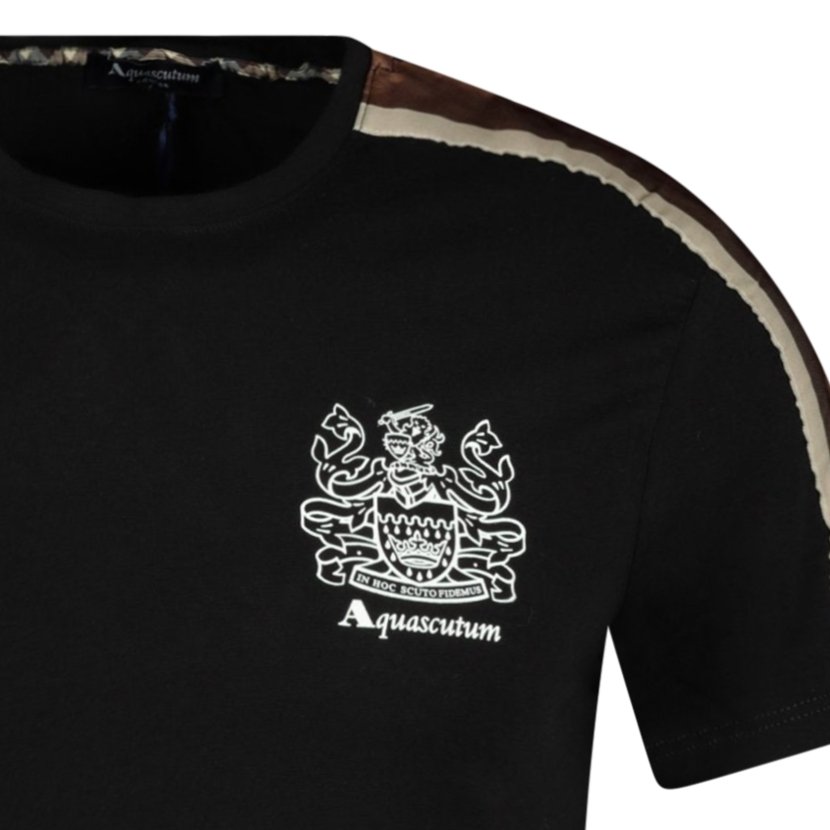 Aquascutum Check Stripe T-Shirt Black - Boinclo ltd - Outlet Sale Under Retail