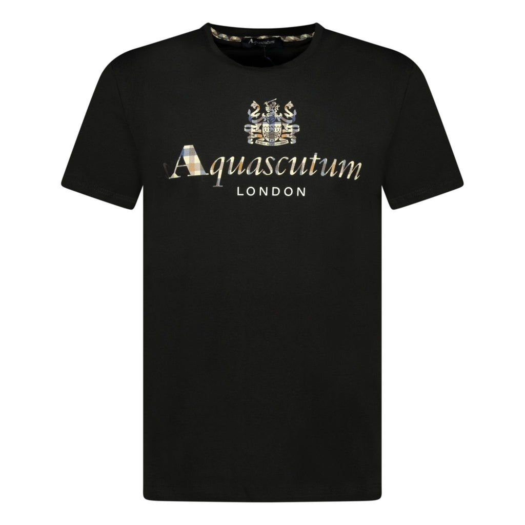 Aquascutum Chest Check Logo T-Shirt Black - Boinclo ltd - Outlet Sale Under Retail