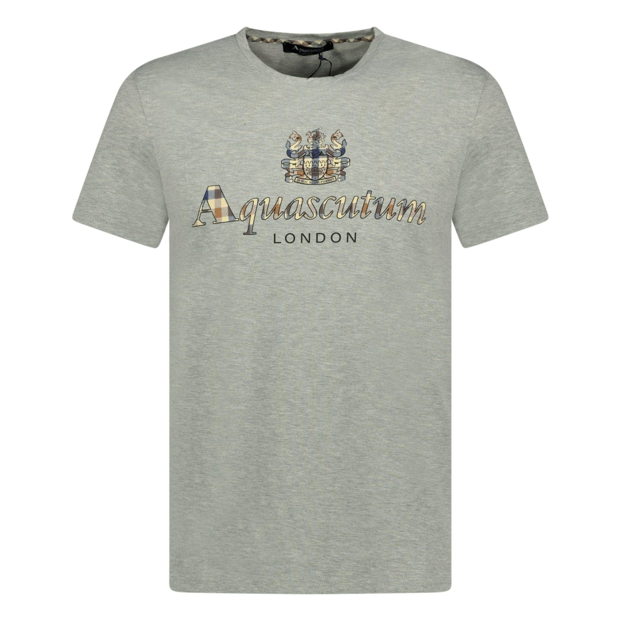 Aquascutum Chest Check Logo T-Shirt Grey