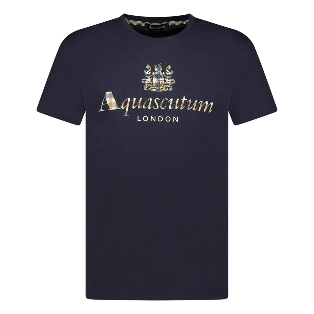 Aquascutum Chest Check Logo T-Shirt Navy - Boinclo ltd - Outlet Sale Under Retail