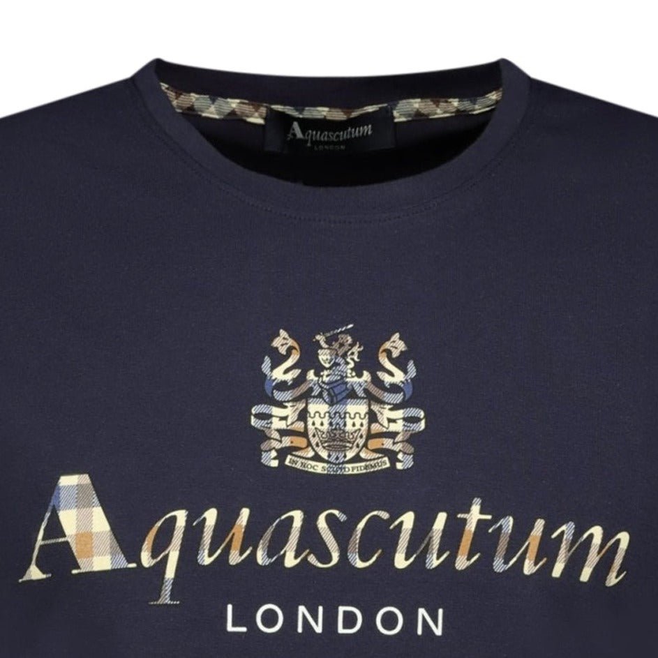 Aquascutum Chest Check Logo T-Shirt Navy - Boinclo ltd - Outlet Sale Under Retail