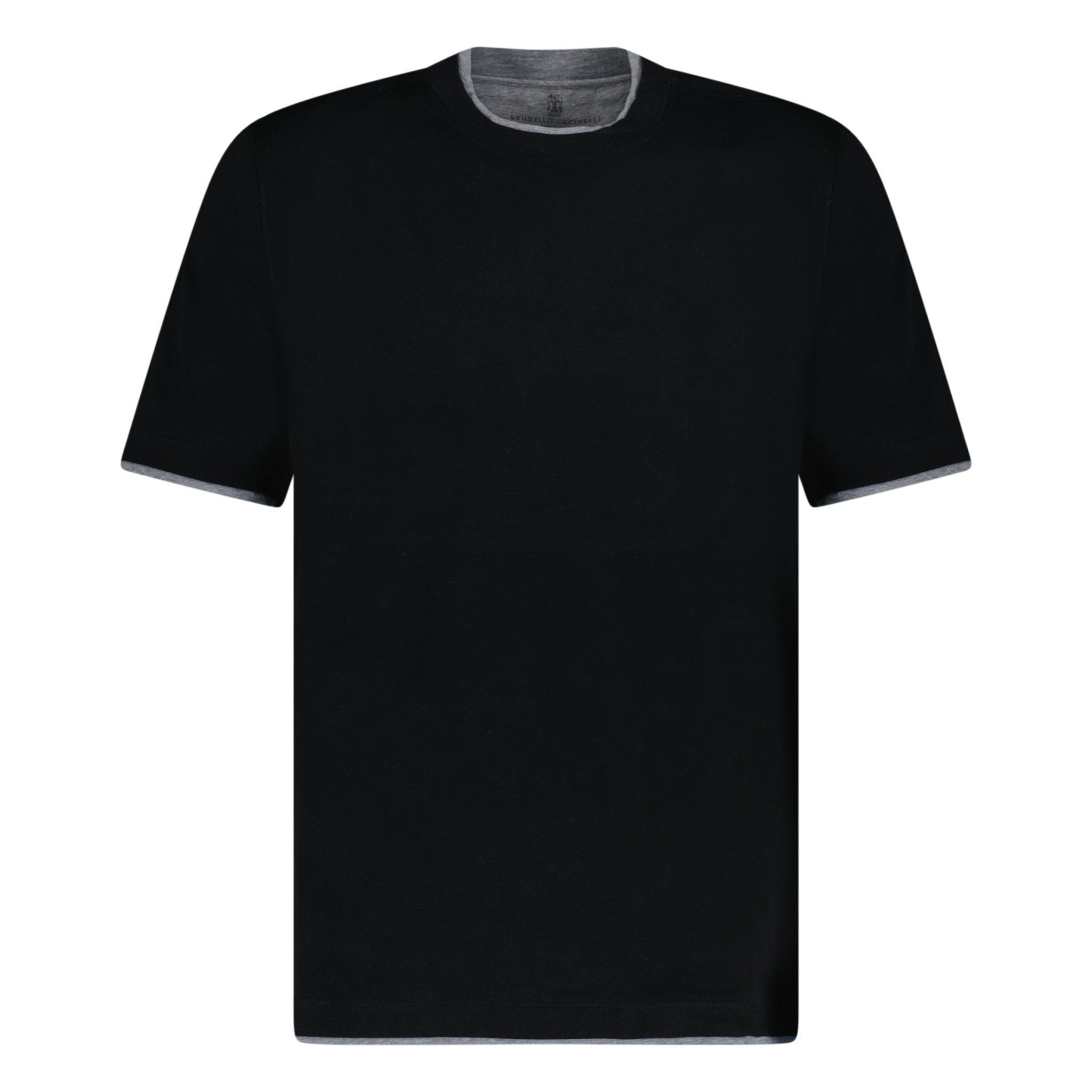 Brunello Cucinelli Double Crew Neck T-Shirt Black & Grey