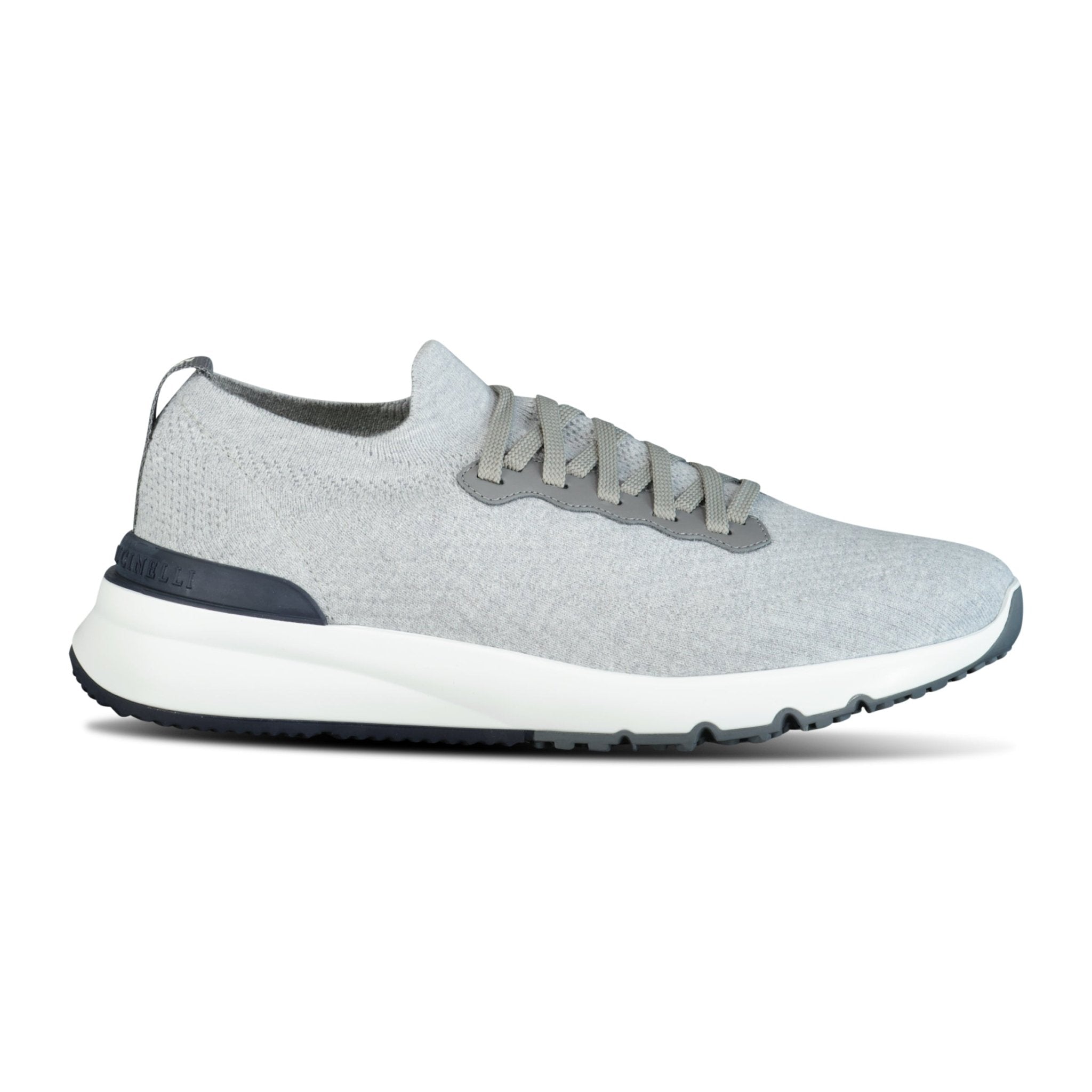 Brunello Cucinelli Leather-Trimmed Knit Sneakers Grey