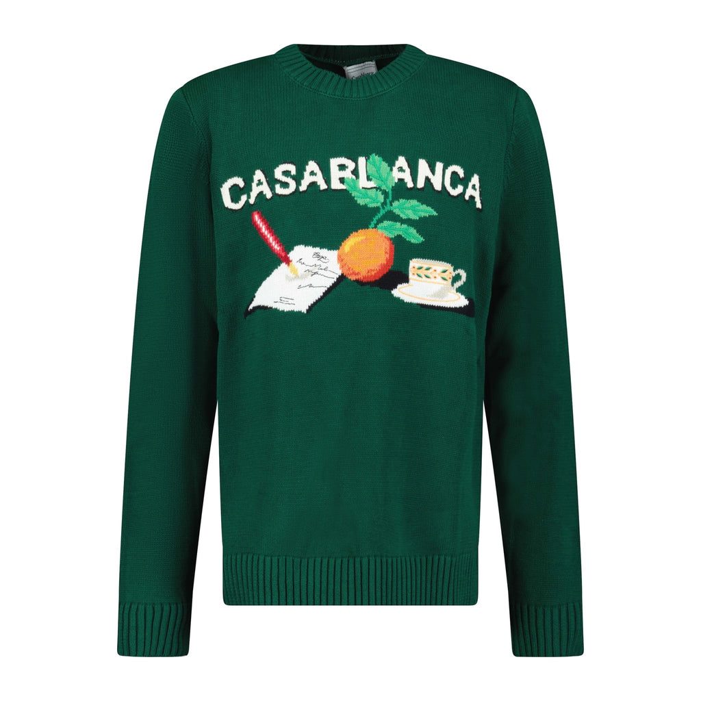 Casablanca Orange Crew Knit Sweatshirt Green - Boinclo ltd - Outlet Sale Under Retail