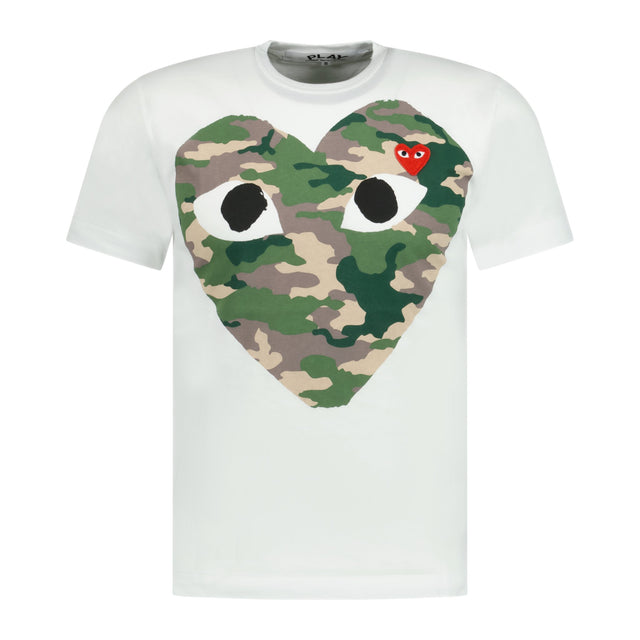 Comme Des Garcons Big Camo Print Red Heart T-Shirt White - Boinclo ltd - Outlet Sale Under Retail