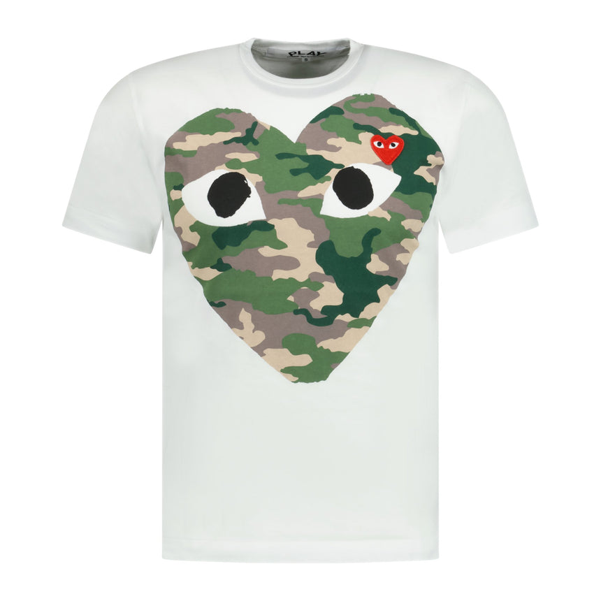 Comme Des Garcons Big Camo Print Red Heart T-Shirt White - Boinclo ltd - Outlet Sale Under Retail