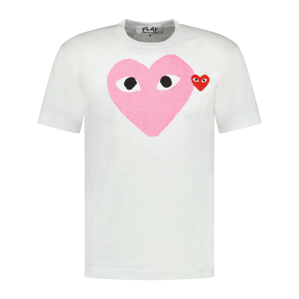 Comme Des Garcons Big Print Pink Heart T-Shirt White - Boinclo ltd - Outlet Sale Under Retail