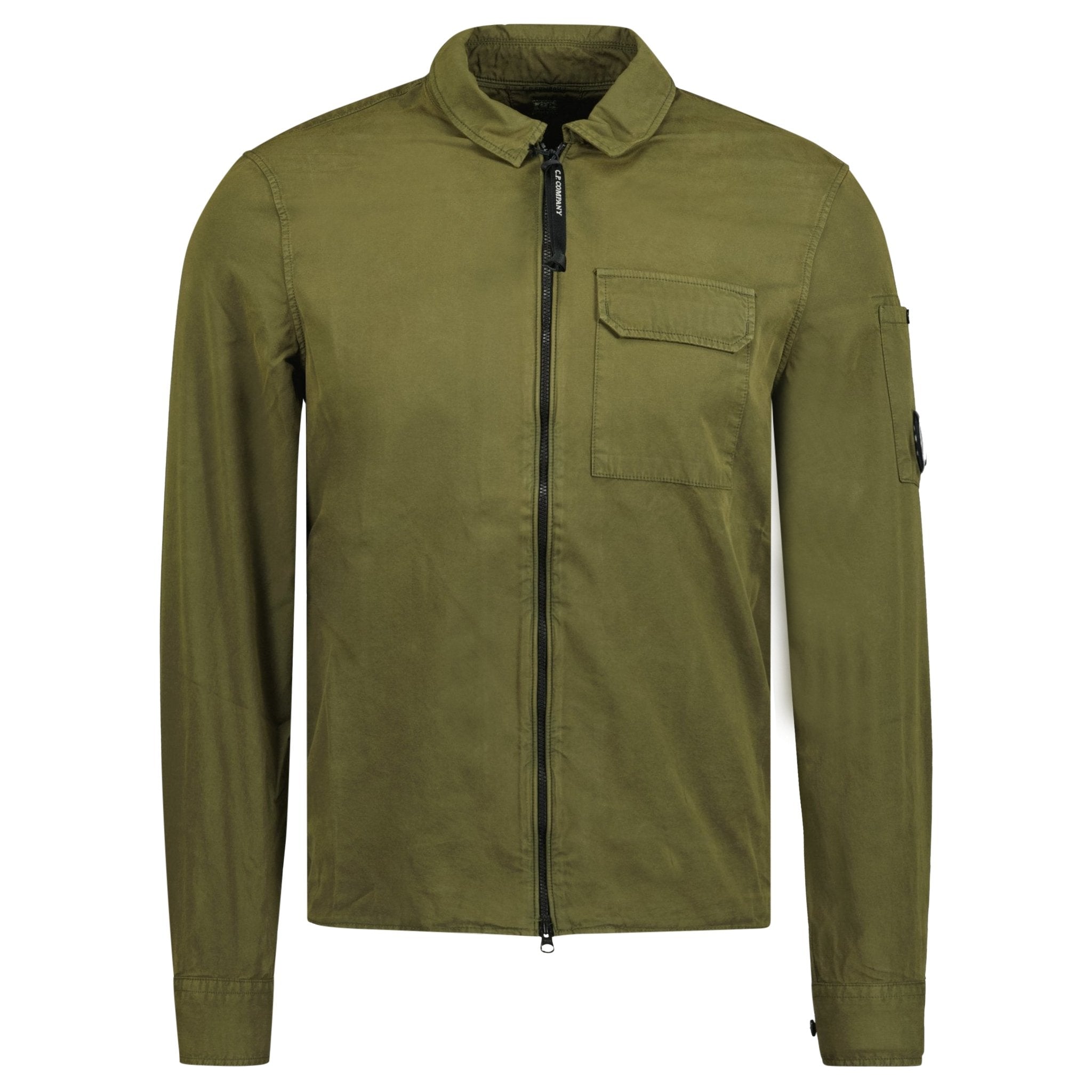 CP Company Long Sleeve Zip Up Shirt Dark Green