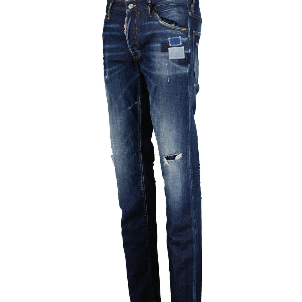 DSquared2 'Cool Guy' Leather Logo Slim Fit Jeans Blue - Boinclo ltd - Outlet Sale Under Retail