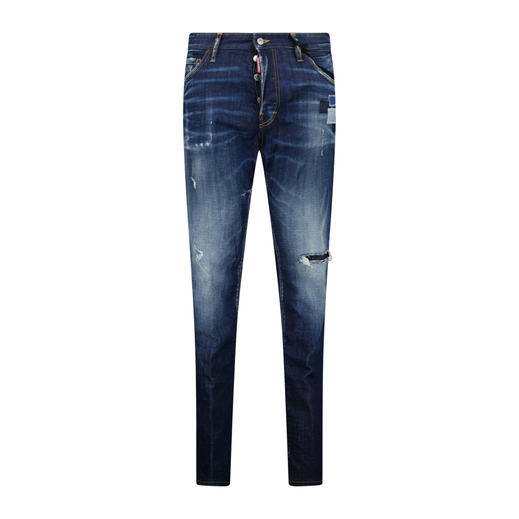 DSquared2 'Cool Guy' Leather Logo Slim Fit Jeans Blue - Boinclo ltd - Outlet Sale Under Retail
