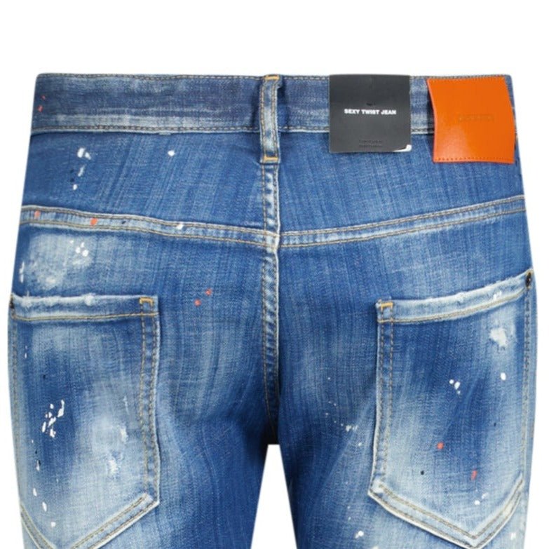 DSquared2 'Sexy Twist Jean' 'I Love' Paint Splatter Jeans Blue - Boinclo ltd - Outlet Sale Under Retail