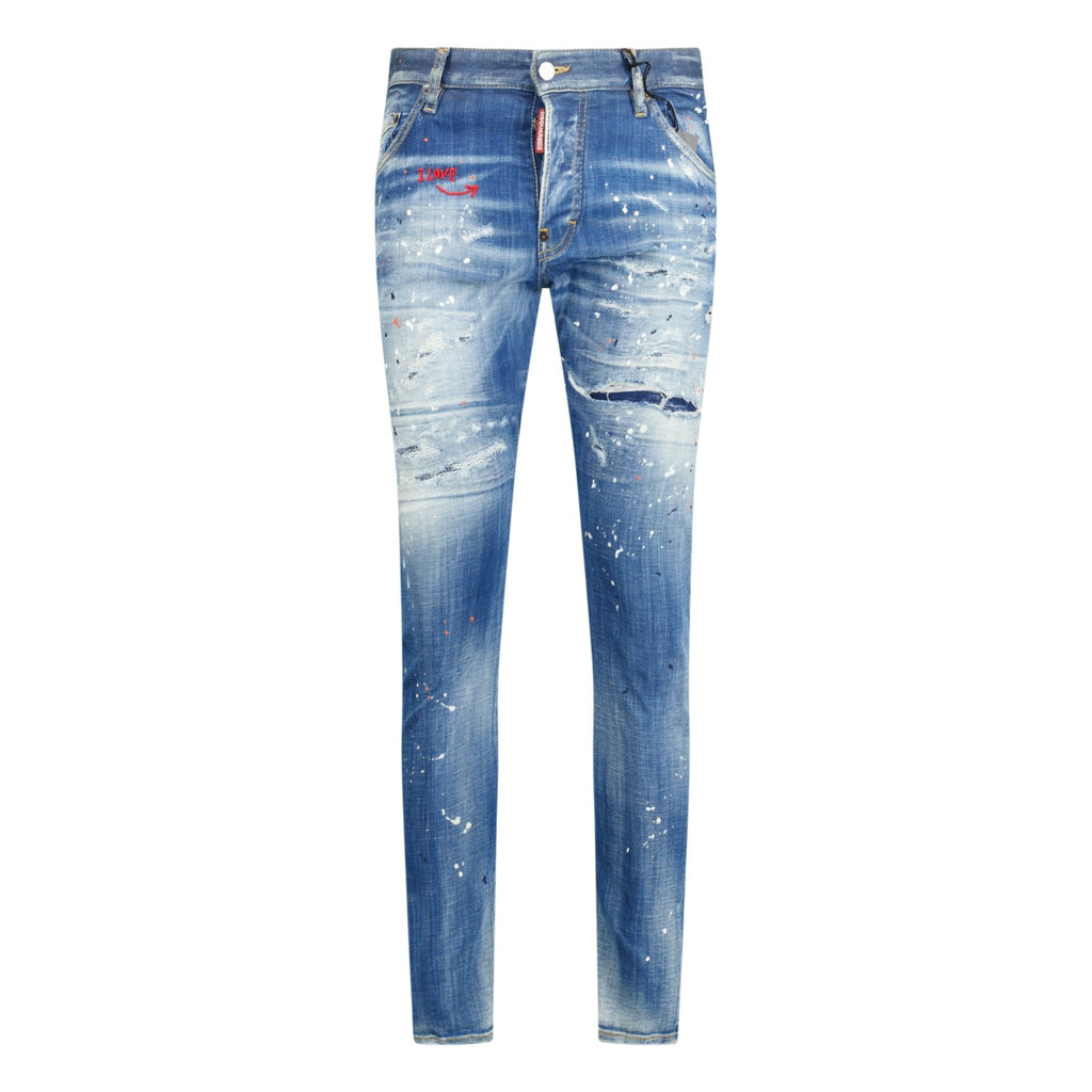 DSquared2 'Sexy Twist Jean' 'I Love' Paint Splatter Jeans Blue - Boinclo ltd - Outlet Sale Under Retail