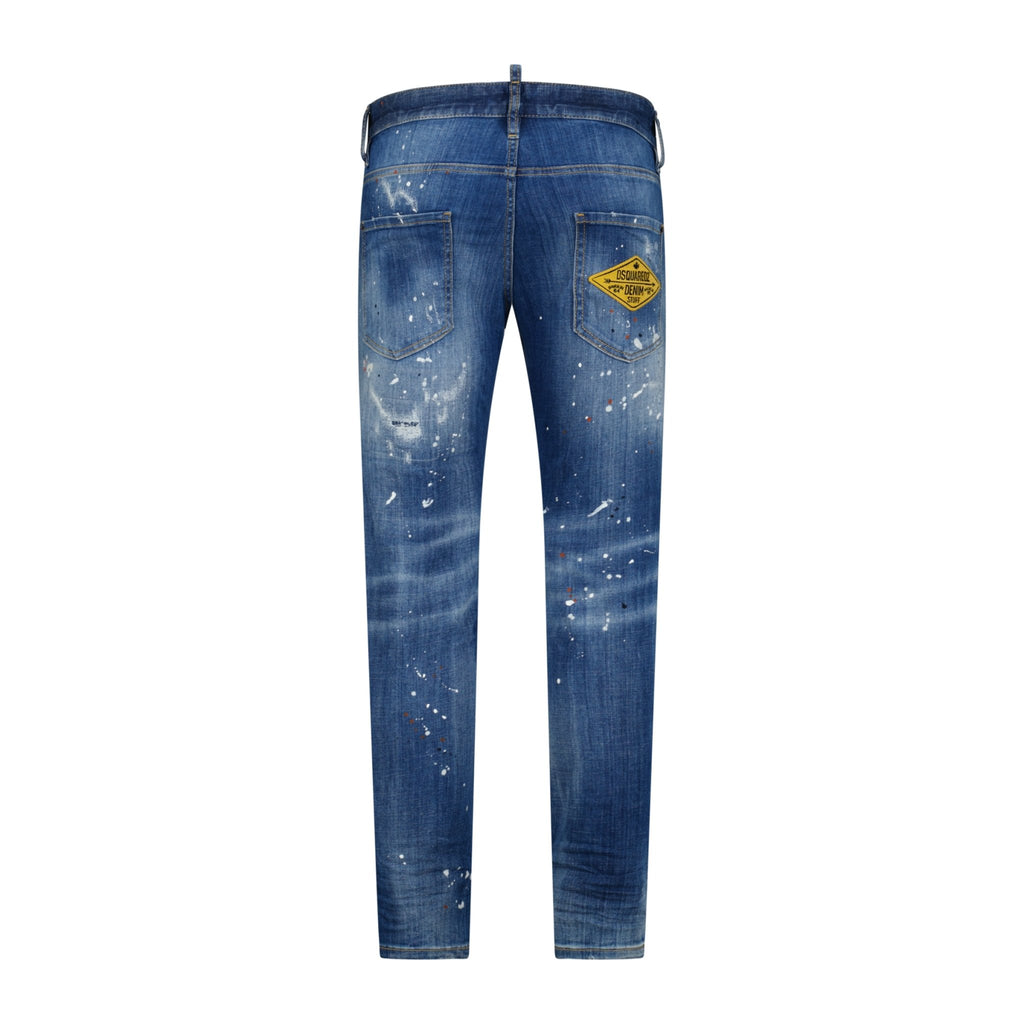DSquared2 'Skater Jean' Orange & White Paint Splatter Jeans Blue - Boinclo ltd - Outlet Sale Under Retail