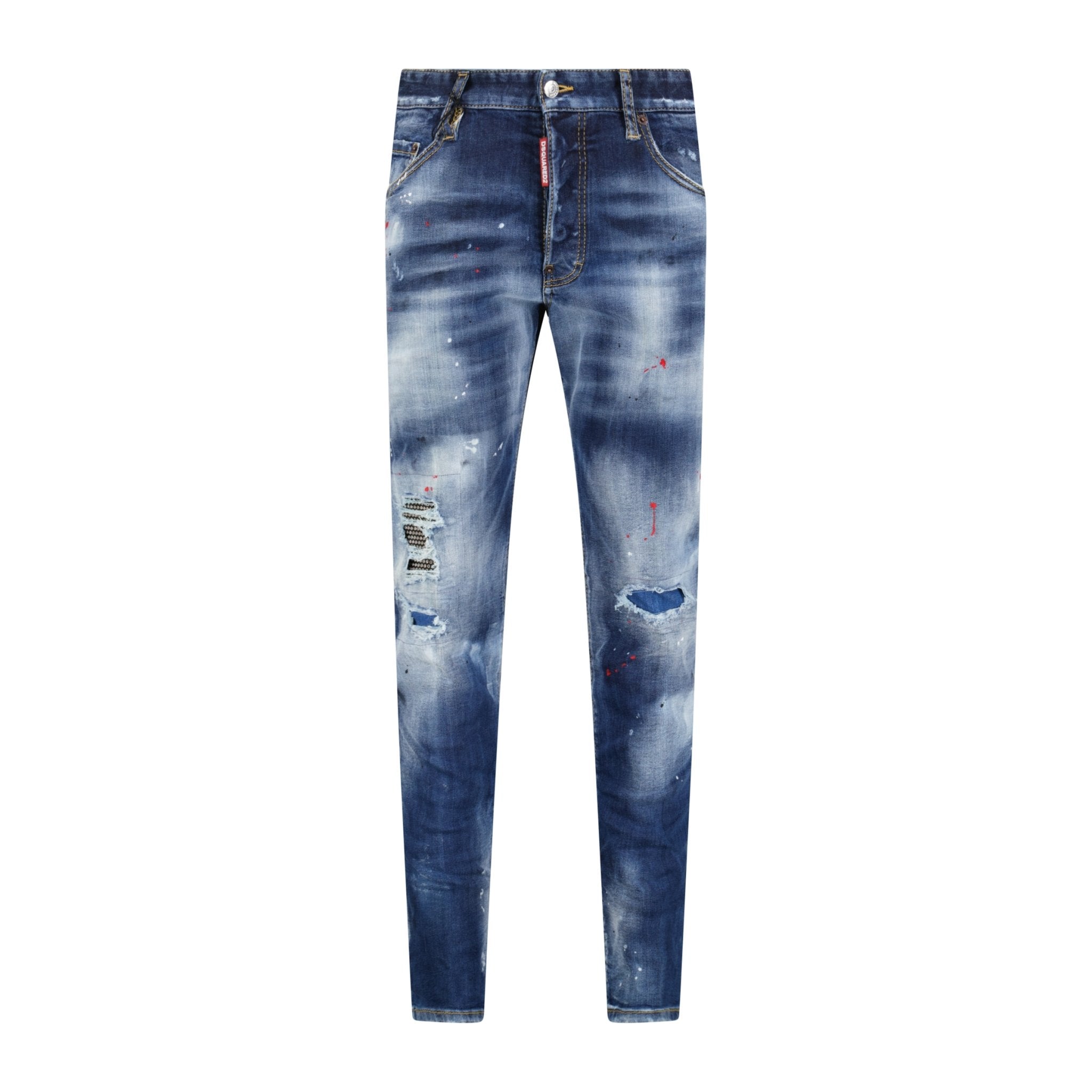 DSquared2 'Skater' Leather Logo Jeans Blue