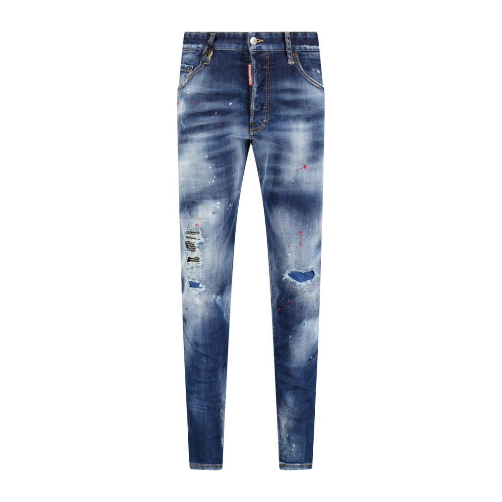 DSquared2 'Skater' Leather Logo Jeans Blue - Boinclo ltd - Outlet Sale Under Retail