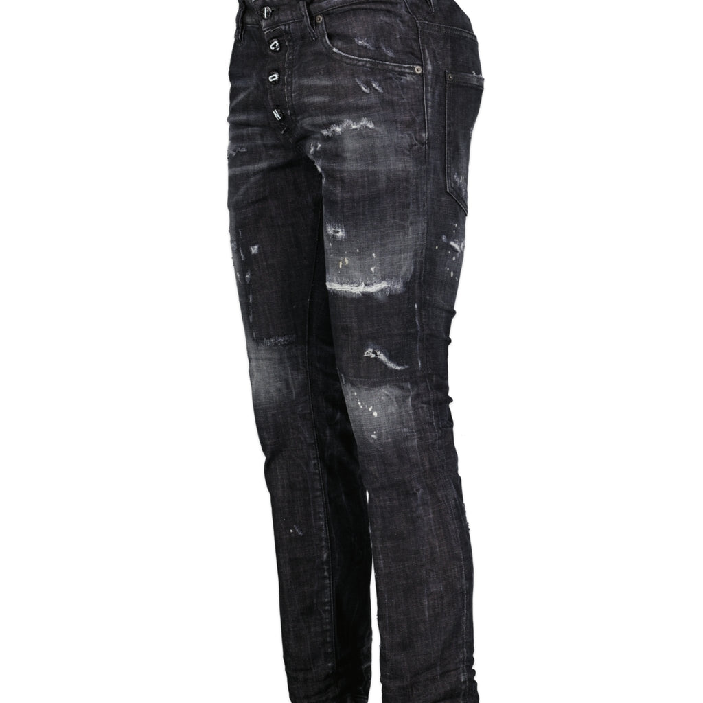DSquared2 'Skater' Leather Patch Slim Fit Jeans Black - Boinclo ltd - Outlet Sale Under Retail