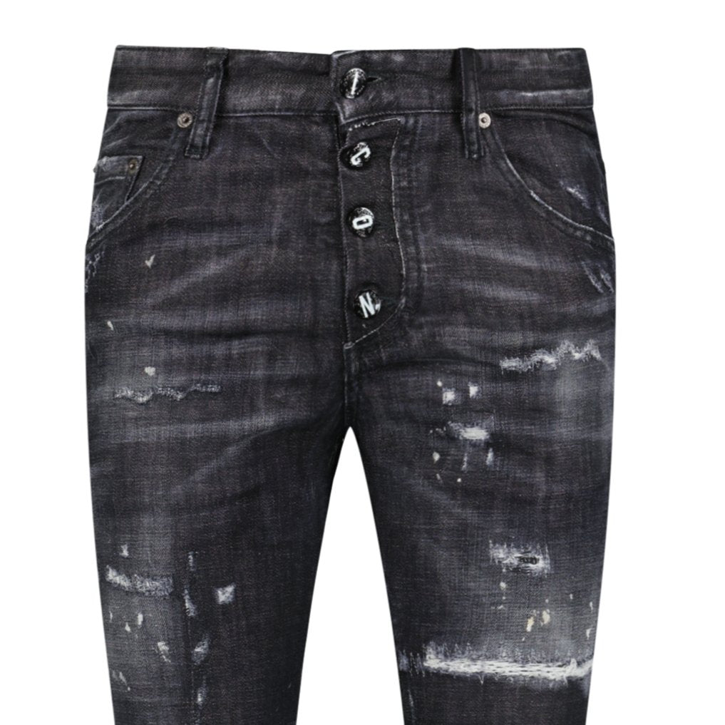 DSquared2 'Skater' Leather Patch Slim Fit Jeans Black - Boinclo ltd - Outlet Sale Under Retail