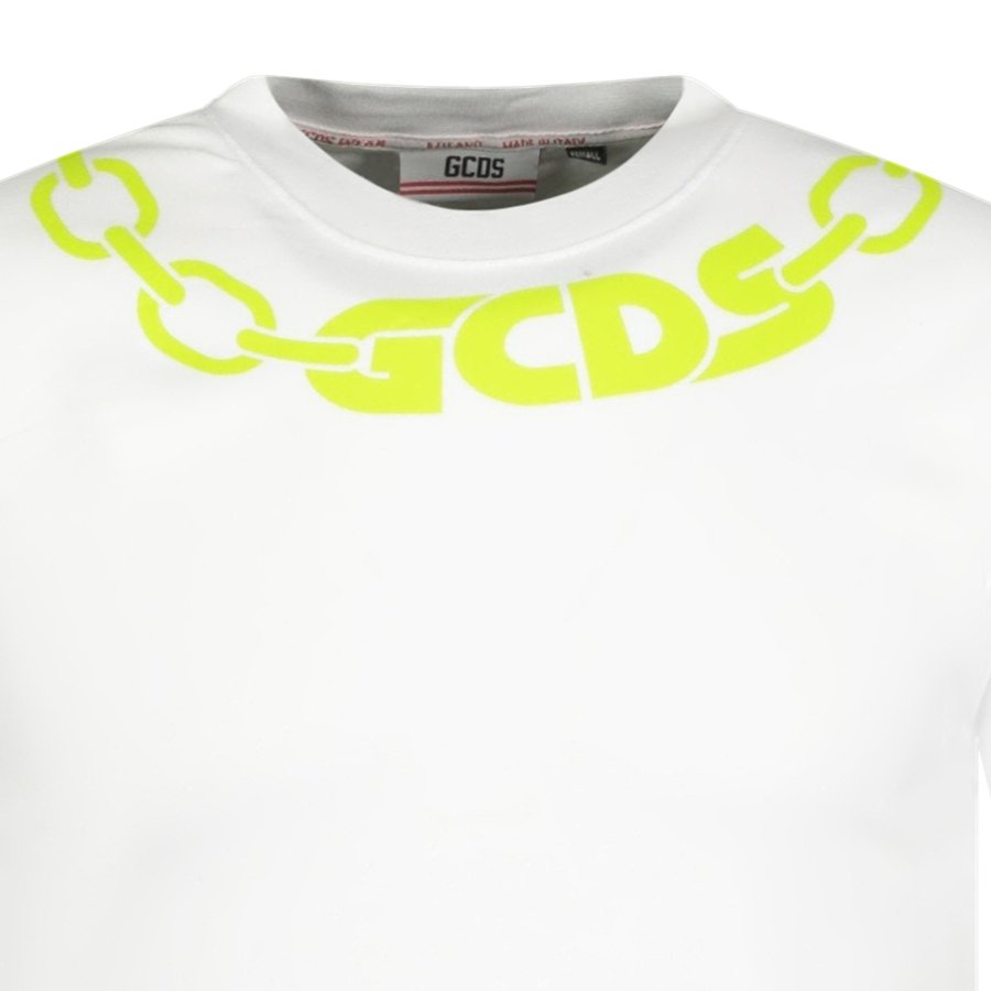 GCDS Chain Print T-Shirt White & Lime Green - Boinclo ltd - Outlet Sale Under Retail