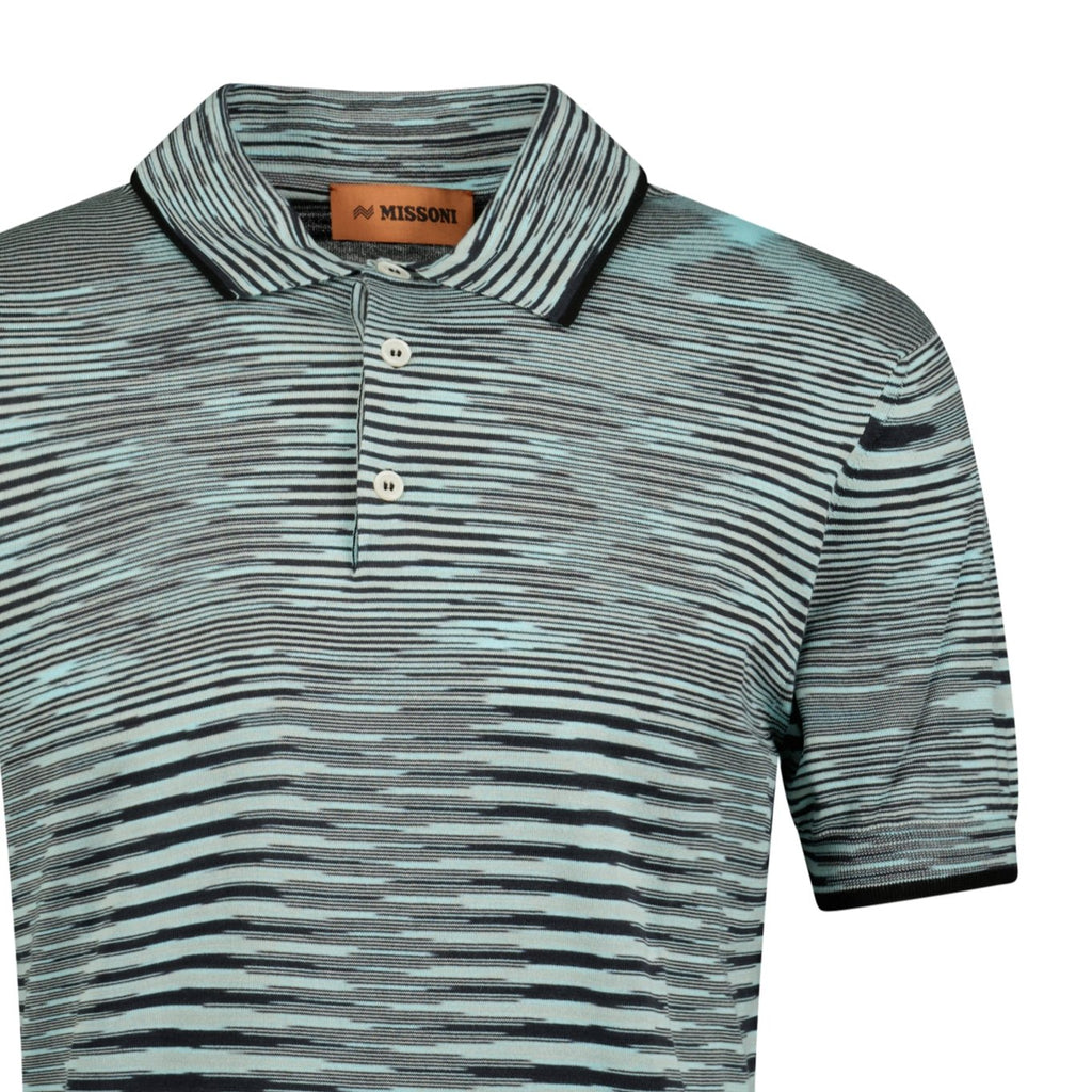 Missoni 3 Button Up Short Sleeve Polo Shirt Mixed Light Blue - Boinclo ltd - Outlet Sale Under Retail