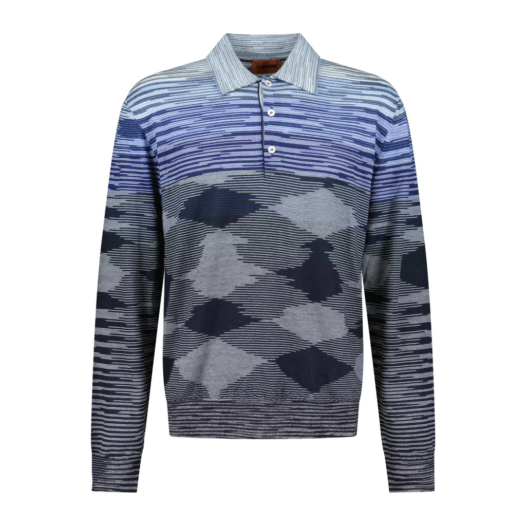Missoni Long Sleeve Knitted Lana Wool Polo Blue - Boinclo ltd - Outlet Sale Under Retail