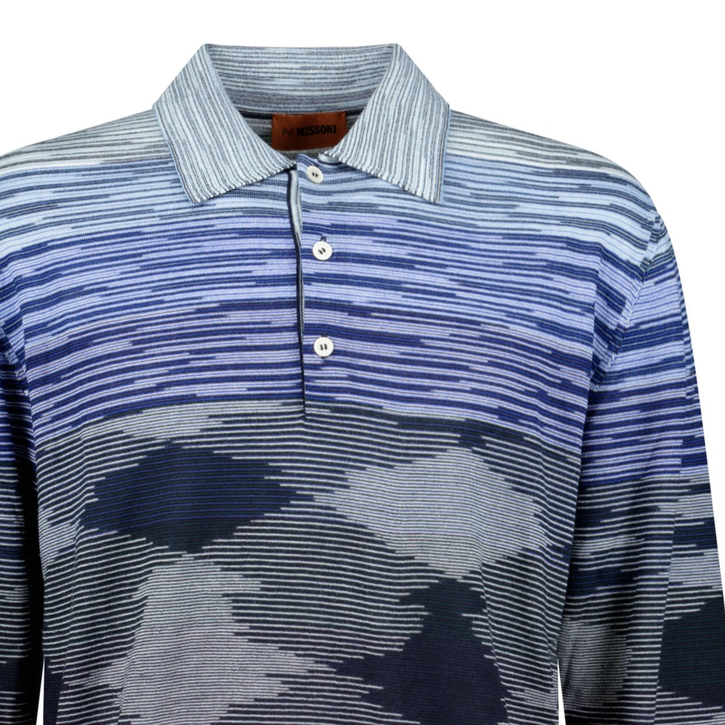 Missoni Long Sleeve Knitted Lana Wool Polo Blue - Boinclo ltd - Outlet Sale Under Retail