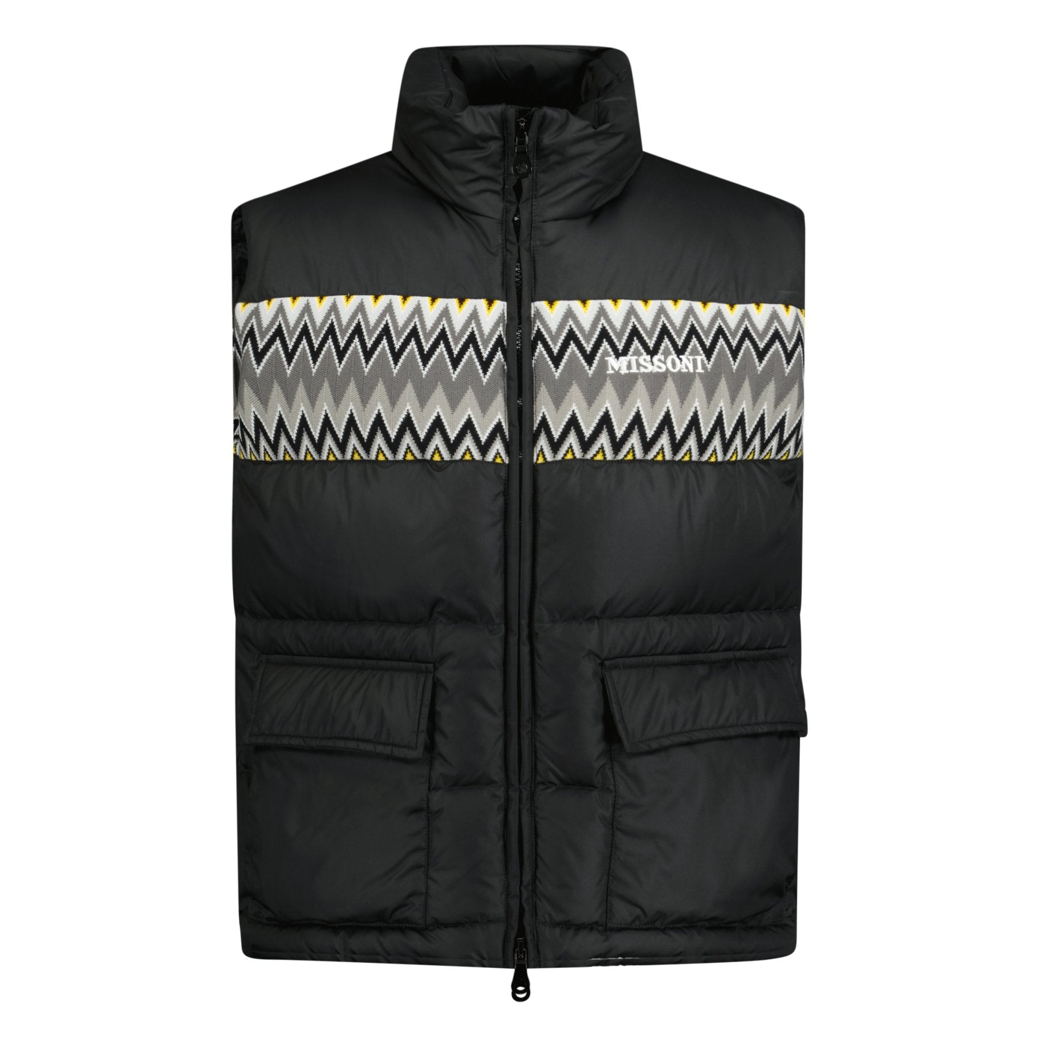 Missoni Padded Down Gilet with Pattern Black & Yellow