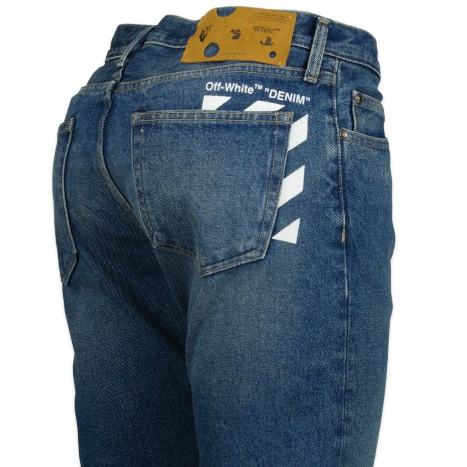 OFF-White Diagonal Print Denim Jeans Blue - Boinclo ltd - Outlet Sale Under Retail