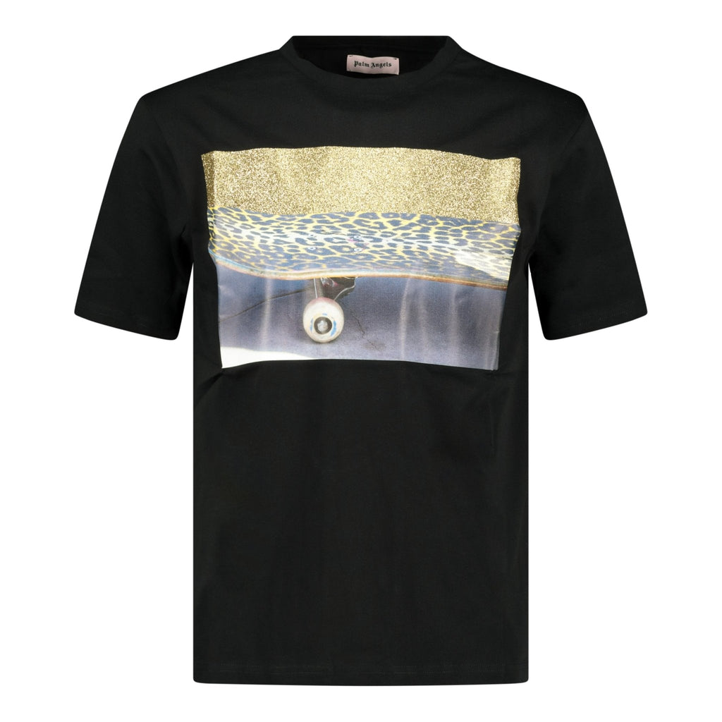 Palm Angels Gold Glitter Skateboard T-Shirt Black - Boinclo ltd - Outlet Sale Under Retail